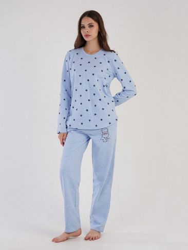 Пижама с брюками утепленная Сова голубая