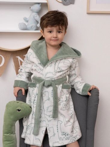 Халат махровый детский Dino grey