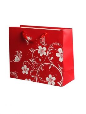 Пакет подарочный Цветы и бабочки красный