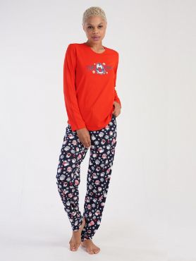 Пижама с брюками Пингвины красный/синий