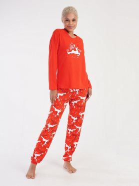 Пижама с брюками Олени красная