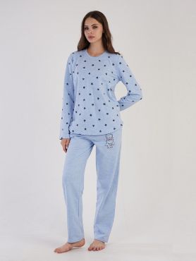 Пижама с брюками утепленная Сова голубая