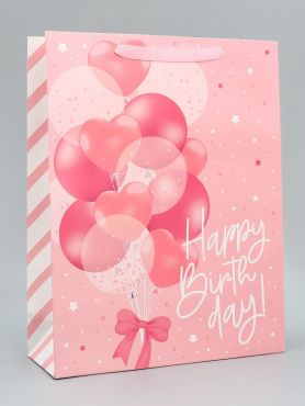 Пакет подарочный С Днем рождения! розовый